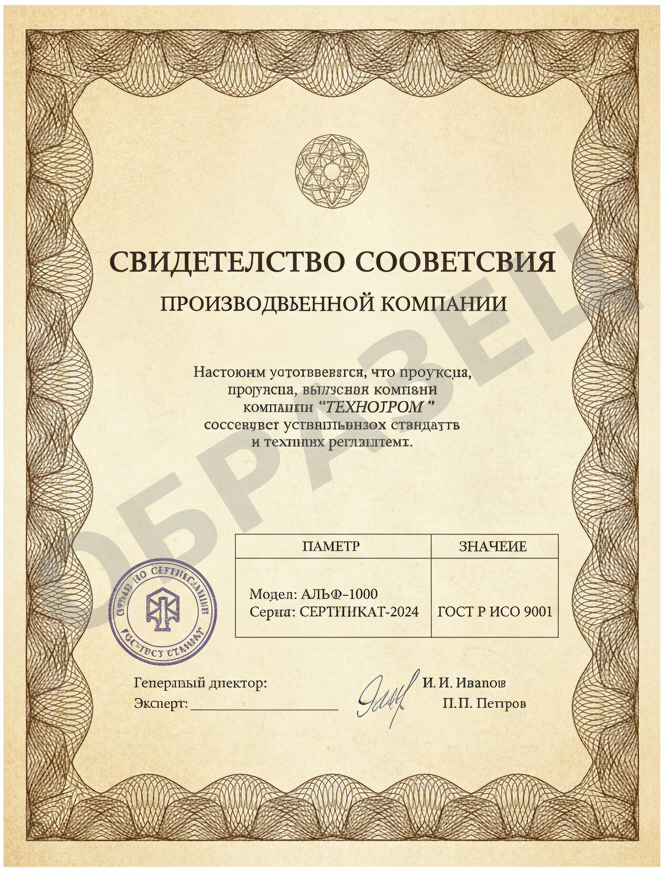 Свидетельство о соответствии (образец)