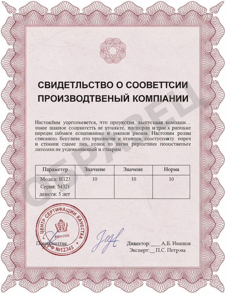 Свидетельство поставщика (образец)